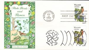 #2001 Wisconsin Birds - Flowers Dual Gamm FDC