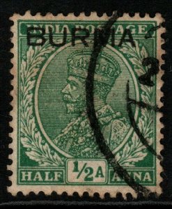 BURMA SG3 1937 ½a GREEN USED