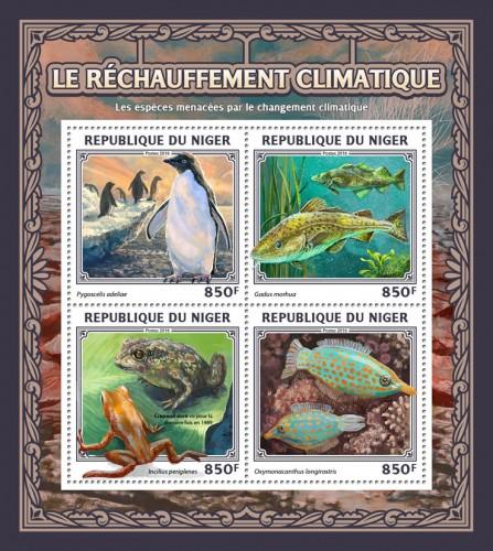 NIGER 2016 SHEET PENGUINS FROGS FISHES BIRDS GLOBAL WARMING nig16524a