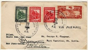 DOMINICAN REP Air 1930 ST LUCIA Pioneer Direct Flight Cover SIGNED 2 PILOT EP516