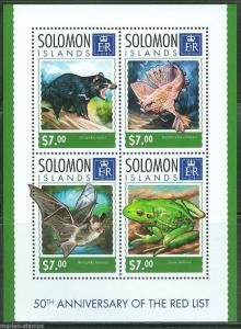 SOLOMON ISLANDS 2014 50th ANN RED LIST OF ENDANGERED ANIMALS FROG BAT SHT   NH