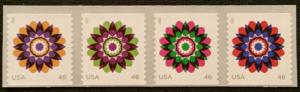 US #4722-4725 MNH Coil Strip of 4, Kaleidoscope Flowers