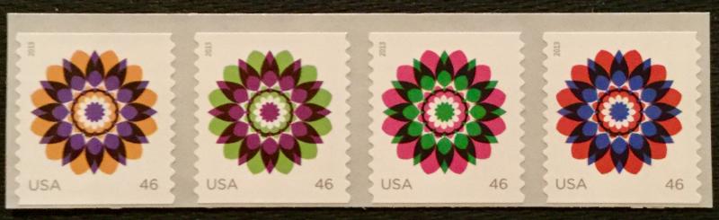 US #4722-4725 MNH Coil Strip of 4, Kaleidoscope Flowers