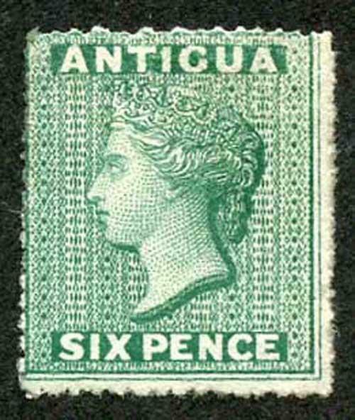 Antigua SG8 1863 6d Green Rough Perf 14 to 16 wmk Star M/Mint