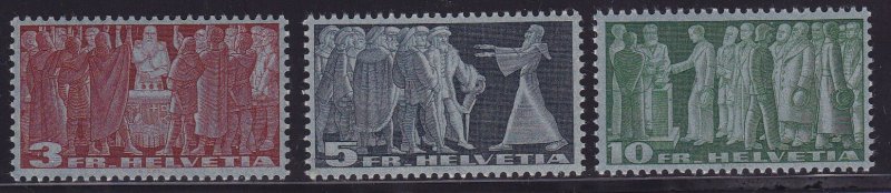 Switzerland 1938 (3)  Gray Paper  VF/NH(**) Zum. Nr.216y-218y Scott 244-246