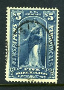 PR121 $5 Newspaper Stamp a (USED) GREAT CANCEL - cv$175.00++