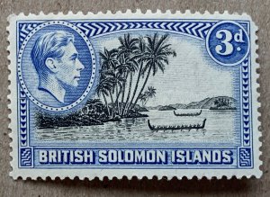 Solomon Islands 1939 KGVI 3p, unused. See note. Scott 72, CV $0.60. SG 65