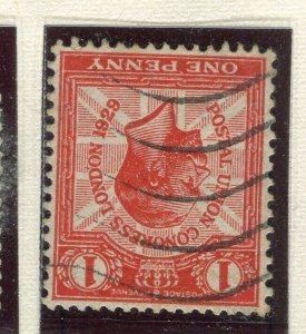 BRITAIN; 1929 early GV issue UPU Congress issue used hinged 1d INV WMK