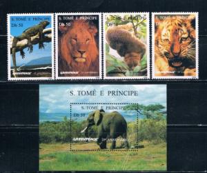 St. Thomas and Prince Islands 1237-42 Set and SS MNH Animals (S0143)