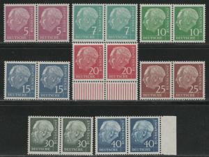Germany Bund Scott # 704, 706, 708 - 711, 755, 756, mint nh, pairs, fluoresc.pap