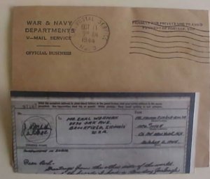 US V MAIL APO 11104 UNLISTED OCT 1944 CENSOR