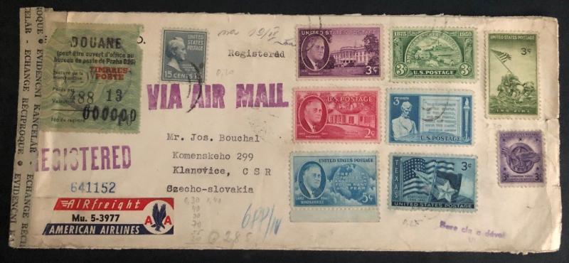 1951 USA Censored Airmail Cover To Klanovice Czechoslovakia