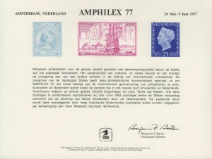 1977 AMPHILEX Amsterdam Netherlands Souvenir Card SC56 SCCS: PS-25 New York