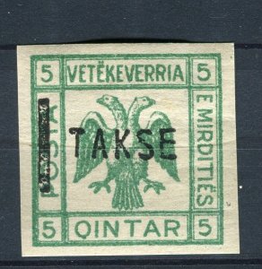 ALBANIA; 1913 Double Headed Eagle Imperf local TAKSE Optd. issue Mint 5q.