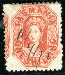 Australia States TASMANIA CHALON SG.134a 1s Vermilion (1871) Used 1872 PBLUE103