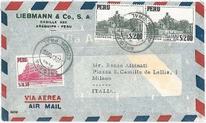 27327  - PERU  - POSTAL HISTORY  - AIRMAIL COVER to ITALY 1954  AGRICULTURE