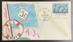 935 Mae Weigand Hand drawn/painted cachet WWII Patriotic US Navy FDC  1945