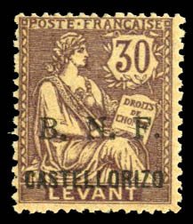 French Colonies, Castellorizio #9 Cat$135, 1920 30c lilac, lightly hinged, wi...