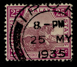 MALAYSIA - Federated Malay GV SG70, 25c bright magenta, FINE USED.