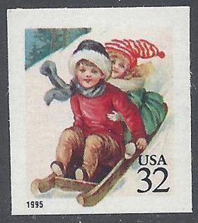 Scott 3013 32c Children Sledding Booklet Single 1995 Mint NH