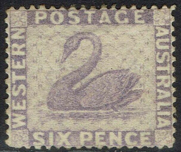 WESTERN AUSTRALIA 1882 SWAN 6D WMK CROWN CA SIDEWAYS PERF 14 