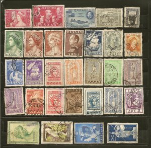 Greece Collection of 30 Different Old Used Off Paper Stamps