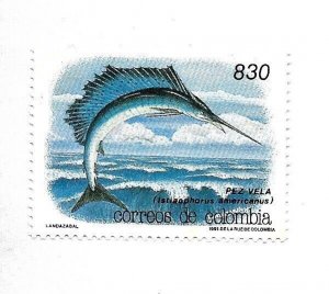 COLOMBIA 1991 ATLANTIC SAILFISH OCEAN SEA MARINE FAUNA FISH 1 VALUE MINT NH