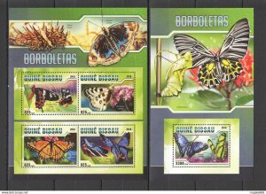 2016 Guinea-Bissau Butterflies Fauna Insects Kb+Bl ** Stamps St857