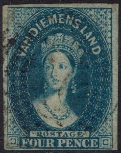 TASMANIA 1855 QV CHALON 4D WMK LARGE STAR IMPERF USED