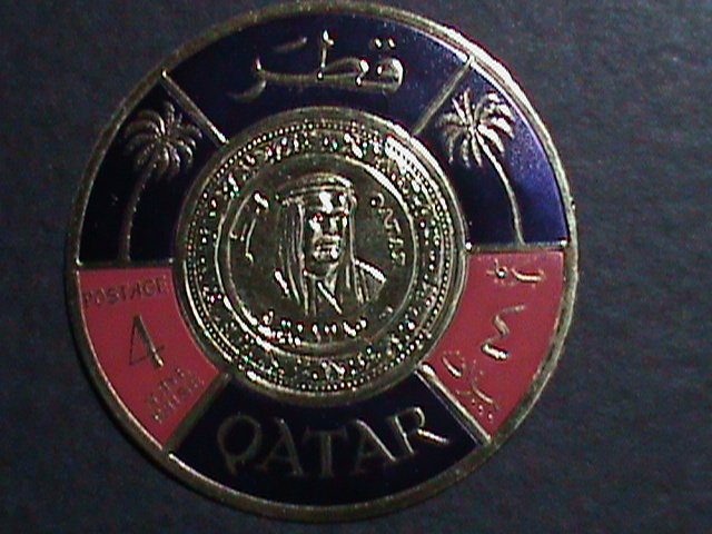 ​QATAR-1966 SC# 99B SHEIK AHMAD COIN-GOLD FOIL STAMP-MINT VERY FINE