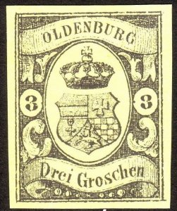 1854, Germany Oldenburg 3Gr, MNG, Sc 8, Reprint