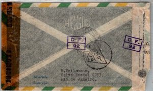 BRAZIL POSTAL HISTORY WWII AIRMAIL CENSORED COVER ADDR USA CANC YRS'1940-45