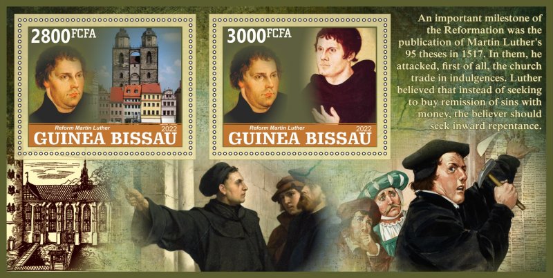 Stamps.Martin Luther 2022 year 1+1 sheets perforated Guinea Bissau NEW