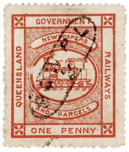 (I.B) Australia - Queensland Railways : Parcel Stamp 1d (1892)