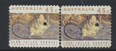 Australia SG 1331  Used pair different phosphors  perf 11½ Threatened Specie...