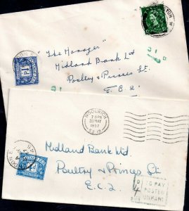 GB QEII 2 x Postal History Covers Postage Due To Pay WS18887