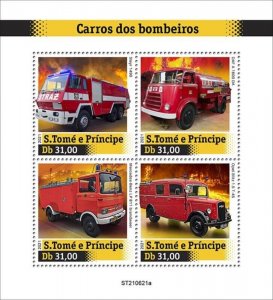 St Thomas - 2021 Fire Engine Transports - 4 Stamp Sheet - ST210621a