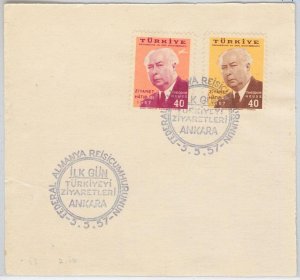 51004 - TURKEY - POSTAL HISTORY: Stamps on paper FDC POSTMARK Pres. 1957 Heuss-