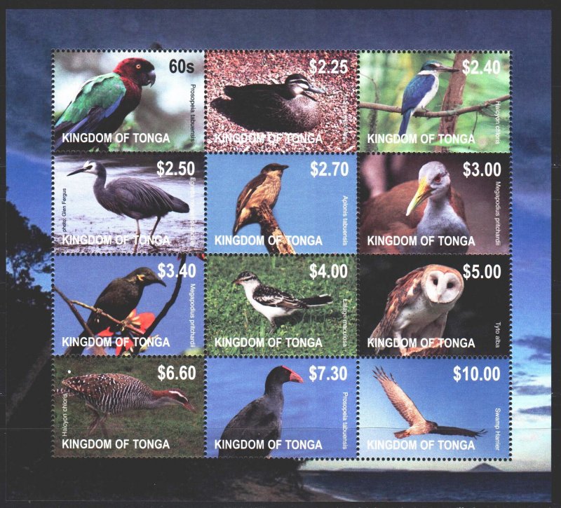 Tonga. 2012. Small sheet 1742-53. Birds, fauna. MNH.