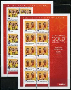 AUSTRALIA 2008 GOLD MEDAL WINNERS set of 14 MINIATURE SHEETS OF 10 EACH  MINT NH