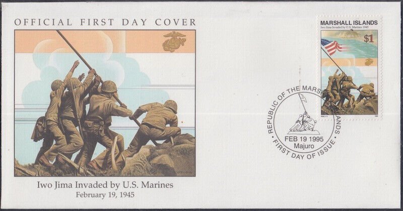 MARSHALL ISLANDS Sc #506 FDC MARINES RAISING FLAG OVER IWO JIMA