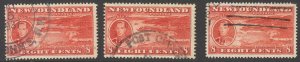 Canada Newfoundland Sc# 236 Used lot/3 1937 8c Long Coronation Issue