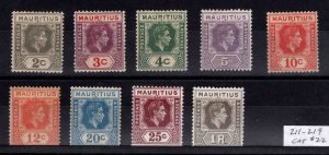 MAURITIUS Scott 211-219 MH* 1943 KGVI stamps