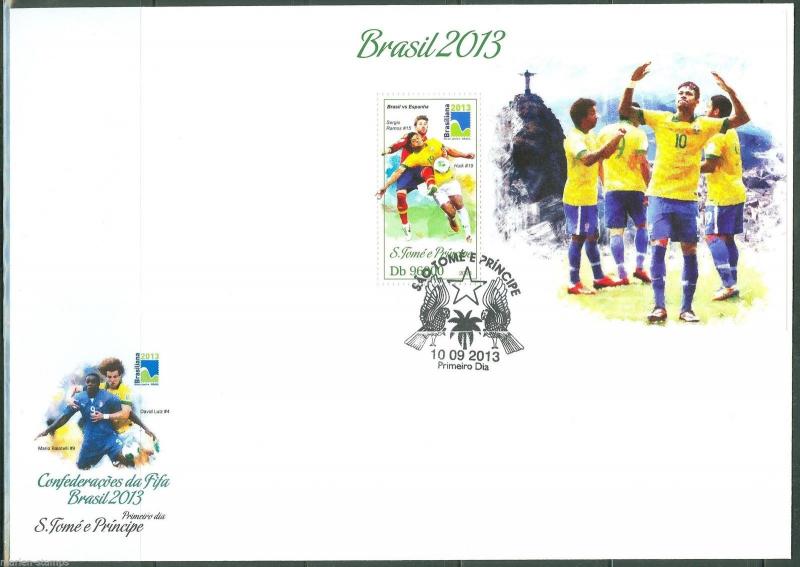 SAO TOME  2013 WORLD CUP SOCCER BRAZIL 2014 BRAZILIANA  SOUVENIR SHEET FDC
