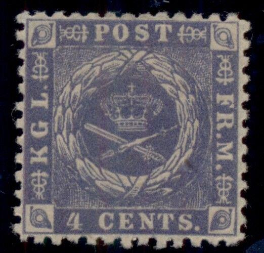 DANISH WEST INDIES #4 (4) 4¢ blue, p. 12½, og, LH, exceptional centering & perfs