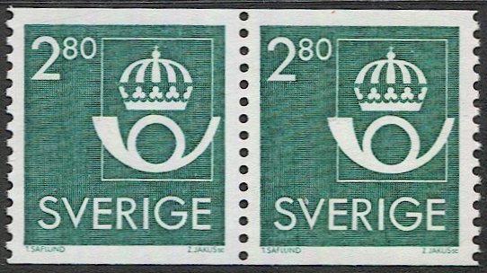 SWEDEN 1987 2.80o Coil Pair, Scott 1572, MNH VF, Crown/Post Horn