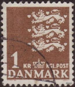 Denmark 1946 Sc#297 SG#346 1ore Brown Heraldic Lions Couchant Used