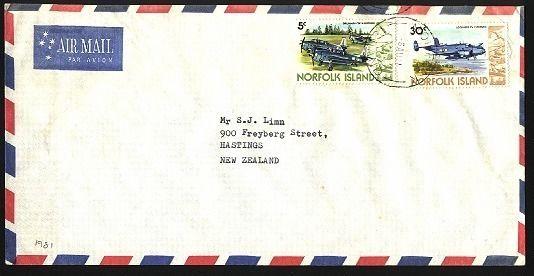 NORFOLK IS 1981 airmail cover to New Zealand - 5c & 30c planes...........95613aW