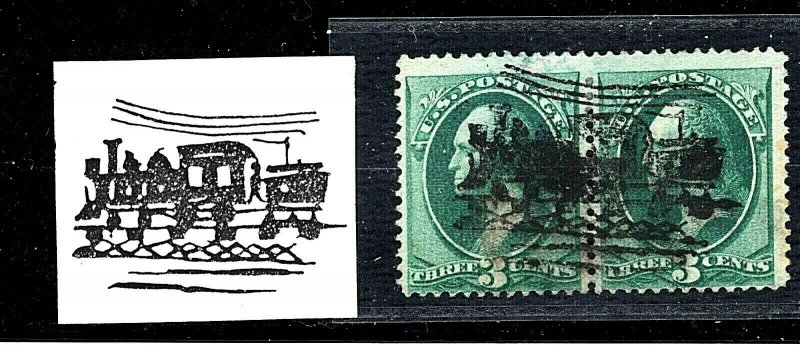 New Discovery! Complete South Hanson LOCOMOTIVE Fancy Cancel on BN Pair..Unique!