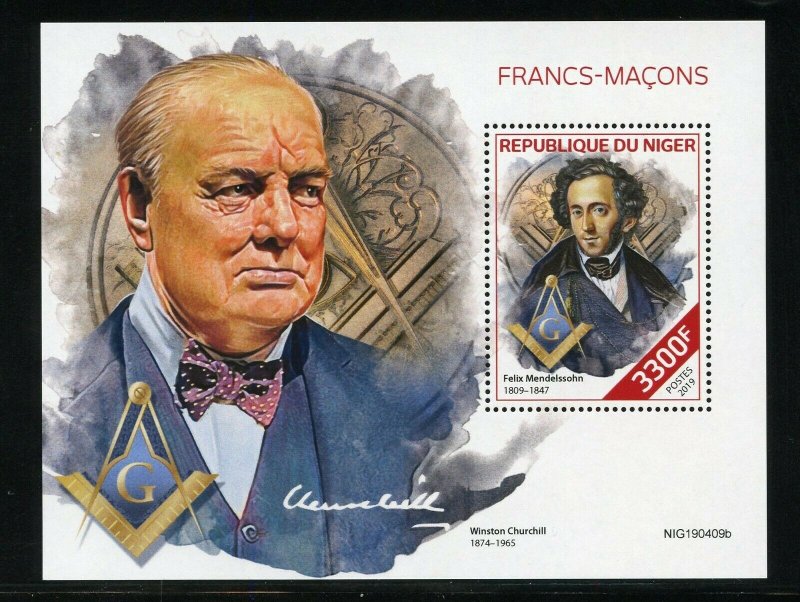 Niger 2019 Free Masons Churchill, Mendelssohn Souvenir Blatt Neuwertig Nh